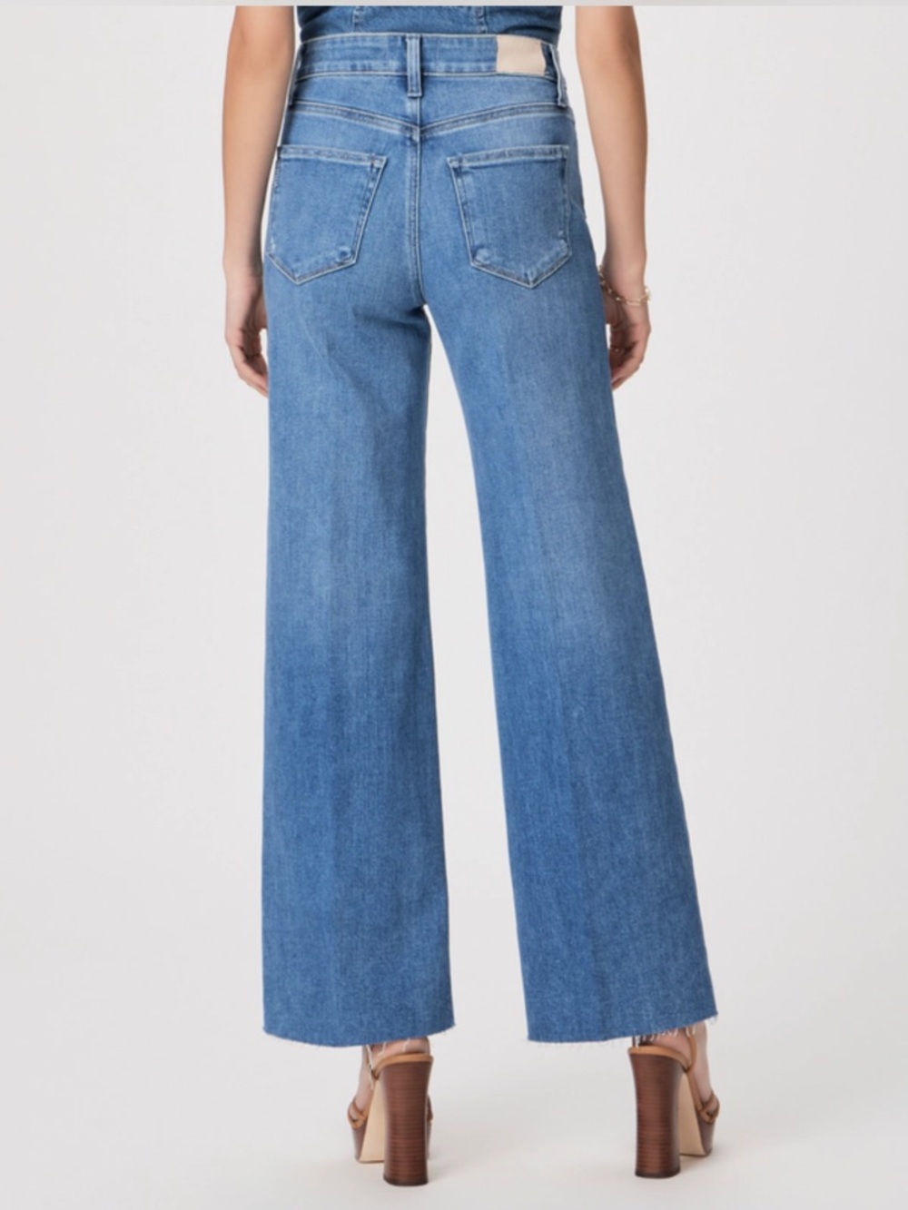 PAIGE Anessa High Rise Wide Leg Raw Hem Jeans  Flamenco Distressed Denim 25 - Picture 2 of 13